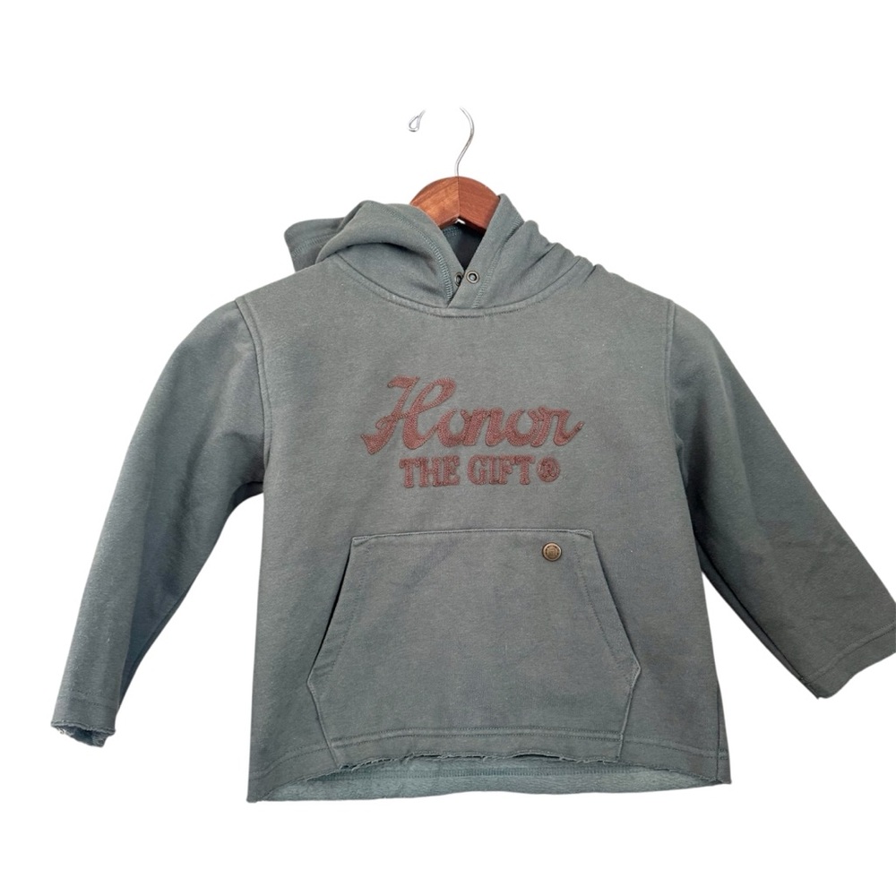 Honor The Gift KIDS Logo Distressed Rae Hem Hoodie Green Size 5-6